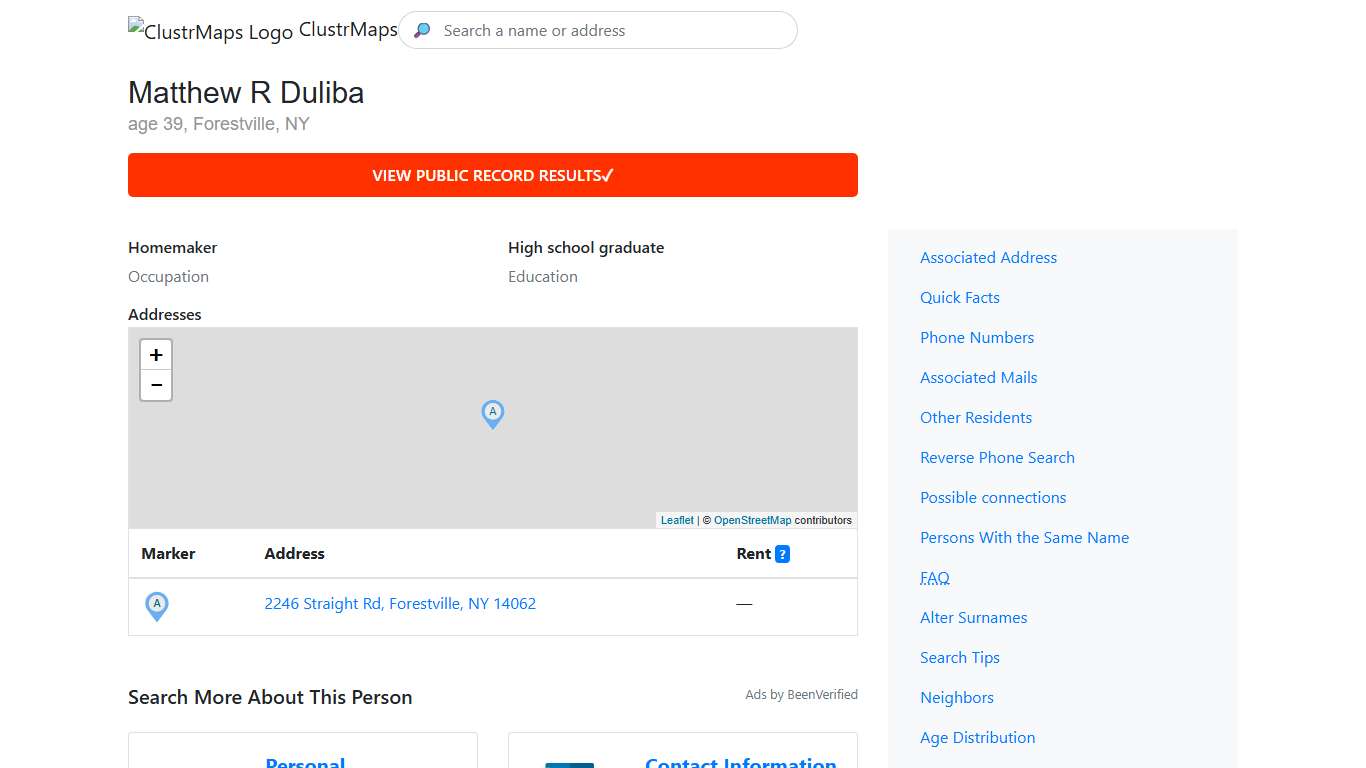 Matthew R Duliba, (716) 413-9087, Forestville, NY — Public Records Instantly